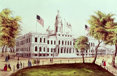 Kaupungintalo, New York, kaiverrus Nathaniel Currier (1813-88) tekijältä American School