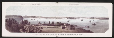 City of New-York, Brooklyn, Jersey City ja karanteeniasema Staten Islandilla, n. 1850 (väri litho) tekijältä American School
