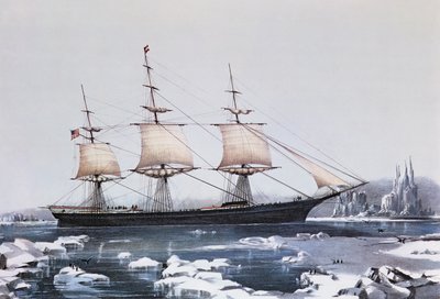 Clipper Ship Red Jacket jäällä Cape Hornin edustalla matkalla Australiasta Liverpooliin, julkaisija Currier und Ives, 1854 tekijältä American School