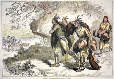 Colonial Fur Traders (värillinen kaiverrus) tekijältä American School