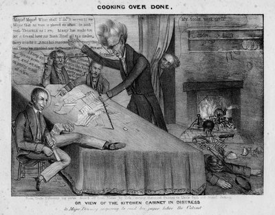 Ruoanlaitto tehty, tai Näkymä hädässä olevasta keittiön kaapistosta, n. 1833 tekijältä American School