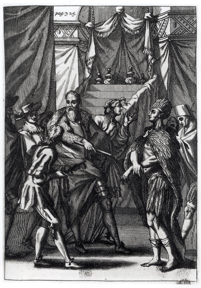 Cortes ja Montezuma, Antonio de Solis y Rivadeneira Solisin teoksesta "Meksikon valloituksen historia", 1691 tekijältä American School