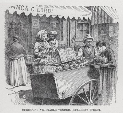 Curbstone Vegetable Vender, Mulberry Street (litho) tekijältä American School