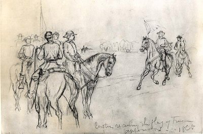 Custer vastaanottaa vapauden lipun, Appomattox, 1865 tekijältä American School