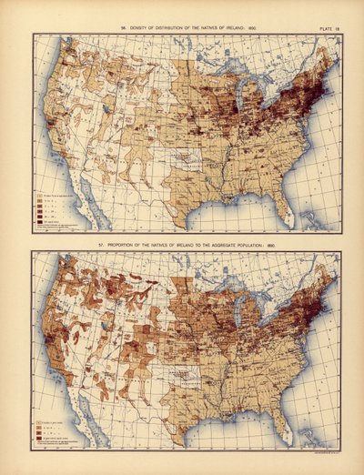 Irlannin alkuperäiskansojen jakautumistiheys ja heidän osuutensa kokonaisväestöstä, 1898 tekijältä American School