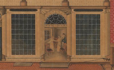 Yksityiskohta Duncan Phyfen kaupasta ja varastosta Fulton Streetillä New Yorkissa, n. 1816-1817 (akvarelli, kynä ja muste paperille) tekijältä American School