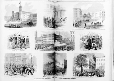Luonnos mellakoista New Yorkissa, jännittäviä kohtauksia terrorin vallan aikana, 1863 tekijältä American School