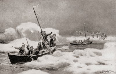 Elisha Kent Kane, The Second Grinnell Expedition 1853 johtaja, etsimässä kapteeni Sir John Franklinin kadonnutta retkikuntaa arktisilla alueilla, kirjasta The History of Our Country, julkaistu 1905 (litho) tekijältä American School