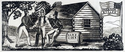 Harrison & Tylerin presidenttikampanjan tunnus vuonna 1840, pubi. 1840 (puupiirros) tekijältä American School