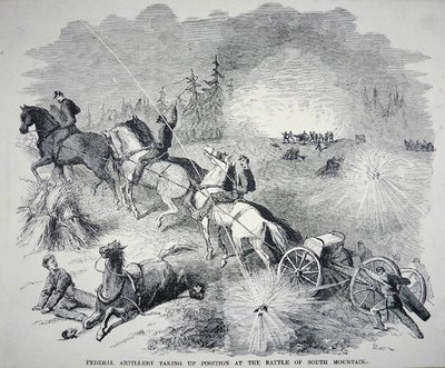 Liittovaltion tykistö ottaa asemansa South Mountainin taistelussa syyskuussa 1862 (kaiverrus) tekijältä American School