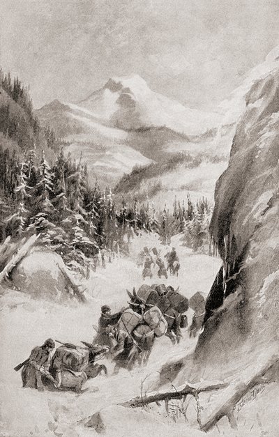 Fremont Rocky Mountainsissa, Pohjois-Amerikassa neljännen tutkimusmatkansa aikana vuonna 1848, "The History of Our Country", julkaistu 1905 (litho) tekijältä American School