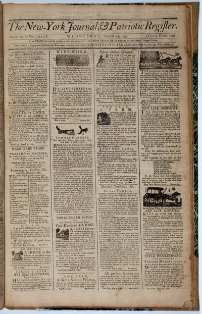 New York Journal and Patriot Registerin etusivu, 21. elokuuta 1793 tekijältä American School