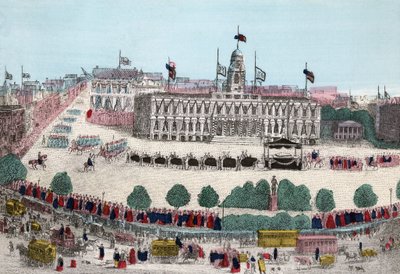 Abraham Lincolnin hautajaiset, 25. huhtikuuta 1865 New Yorkissa, pub. 1865 (käsinvärinen kaiverrus) tekijältä American School