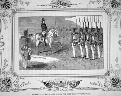 Kenraali Andrew Jackson puhuu Tennesseen miliisille ennen Horseshoe Bendin taistelua 27. maaliskuuta 1814 tekijältä American School