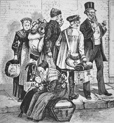 Saksalaiset siirtolaiset New Yorkissa, n.1870 (kaiverrus) tekijältä American School