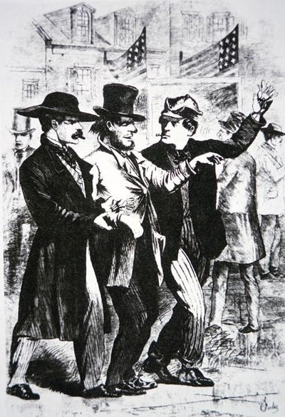 Äänestäjän juottaminen humalaan vaikuttaakseen hänen ääneensä vuoden 1864 vaaleissa (kaiverrus) tekijältä American School