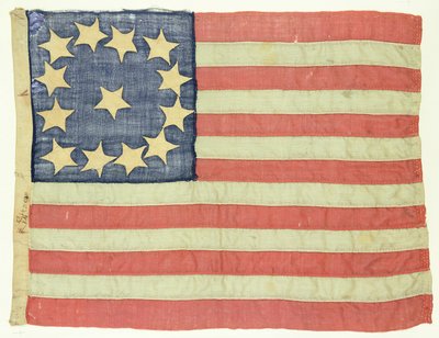 Käsin ommeltu lippu kolmetoista tähteä, n. 1830-80 (villaa ja puuvillaa) tekijältä American School