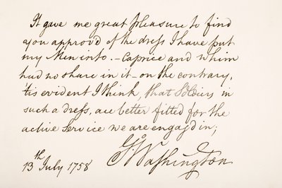 George Washingtonin käsiala ja allekirjoitus, 1758 tekijältä American School