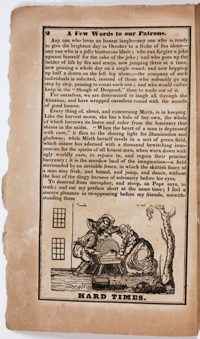 Hard Times, sivu 2 American Comic Almanacista vuodelta 1838 tekijältä American School