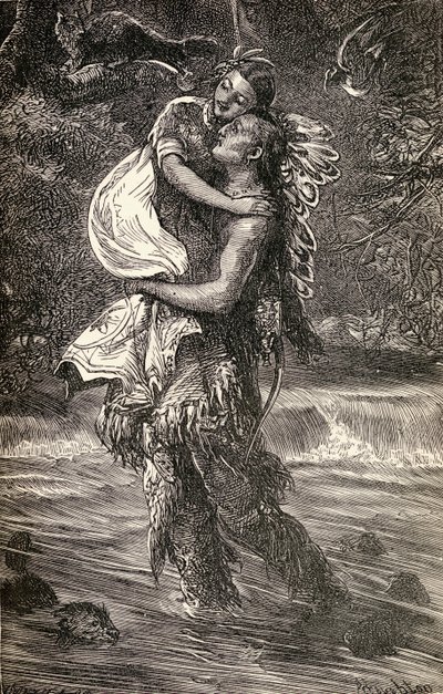 Hiawatha ja Minnehaha, kuvitus Henry Wadsworth Longfellowin (1807-82) runosta 