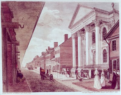 Pääkatu, jossa on ensimmäinen presbyteriankirkko, Philadelphia, 1799 tekijältä American School