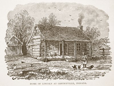 Lincolnin koti Gentryvillessä, Indianassa, kirjapubista. 1896 tekijältä American School