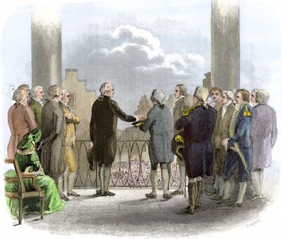 George Washingtonin virkaanastujaiset (1732-1799) (värikaiverrus) tekijältä American School