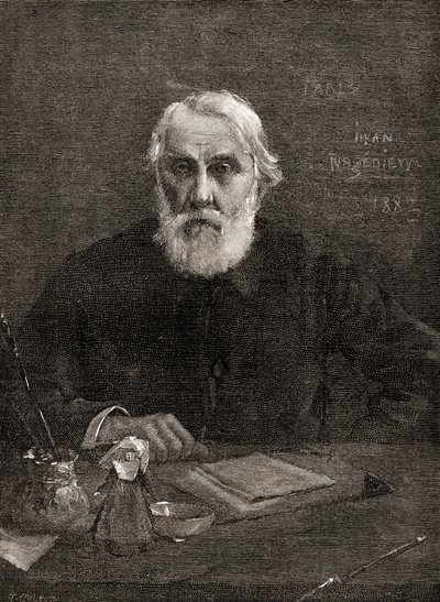 Ivan Sergejevitš Turgenev, The Century Illustrated Monthly Magazine -lehdestä, julkaistu 1884 (puukaiverrus) tekijältä American School