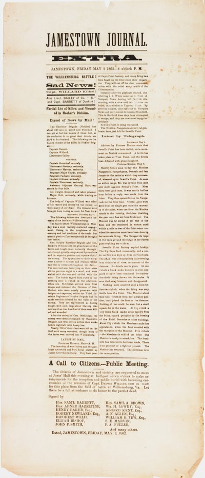 Jamestown-lehden extra, 9. toukokuuta 1862 tekijältä American School