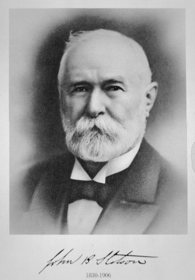 John B. Stetson (1830-1906), amerikkalainen hattuvalmistaja Philadelphiassa (litho) tekijältä American School