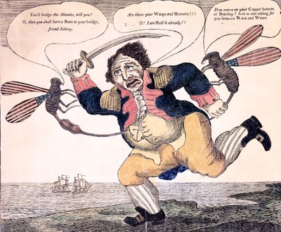 John Bull pisti tuskaan ampiaisen ja hornetin toimesta, n. 1813 tekijältä American School