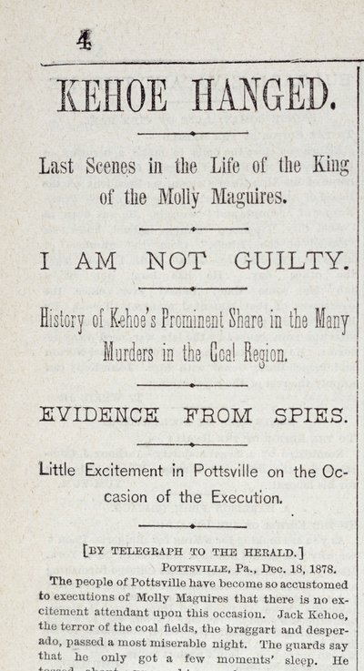 Kehoe Hanged, New York Herald, 19. joulukuuta 1878 tekijältä American School
