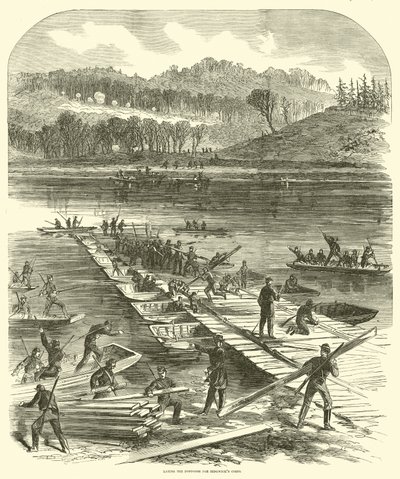 Ponttonien laskeminen Sedgwicks-joukoille, huhtikuu 1863 tekijältä American School