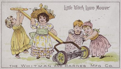 Pikku noita ruohonleikkuri (chromolitho) tekijältä American School