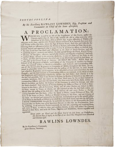Uskollisuusvala Etelä-Carolinan itsenäisyyden suojelemiseksi, 2. huhtikuuta 1778 tekijältä American School