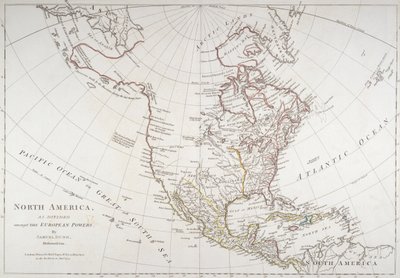 Kartta, joka esittää Pohjois-Amerikan Euroopan valtojen jakamana, 1774 tekijältä American School