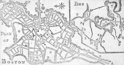 Bostonin kartta, painettu Bickerstaffs Albany Almanackissa, 1776 (tulostus) tekijältä American School