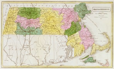 Massachusettsin kartta, lähteestä "Historical Collections of Massachusetts", kirjoittanut John Warren Barber, 1839. tekijältä American School