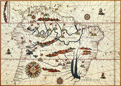 Etelä-Amerikan kartta vuodelta 1582 tekijältä American School