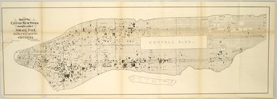New Yorkin kaupungin kartta, jossa näkyy isorokon sijainti 1. toukokuuta 1874 - 30. huhtikuuta 1875. tekijältä American School