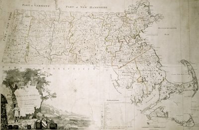 Massachusettsin osavaltion kartta vuodelta 1801 tekijältä American School