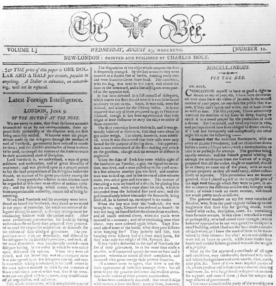 Masthead of The Bee, painettu 23. elokuuta 1797 (tulostus) tekijältä American School