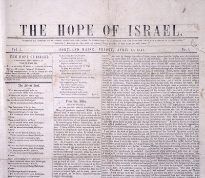 Masthead to The Hope of Israel, painettu Portland, Maine 17. huhtikuuta 1845 (tulostus) tekijältä American School