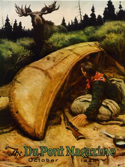 Moose attack!, DuPont-lehden etukansi, lokakuu 1924 tekijältä American School