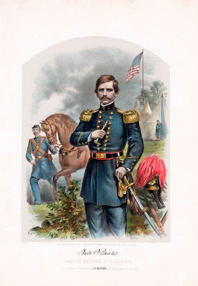 Nathaniel P. Banks, Yhdysvaltain armeijan kenraalimajuri, pub. 1861 värilitografia tekijältä American School
