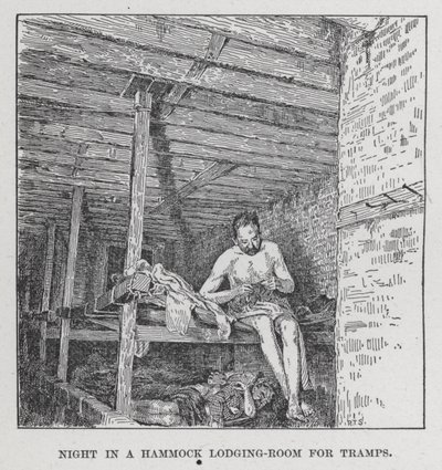 Yö riippumatossa kulkurien majoitushuone (litho) tekijältä American School
