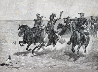 Luoteisratsupoliisi "Blackfeet Murdererin pidätys" (litho) tekijältä American School