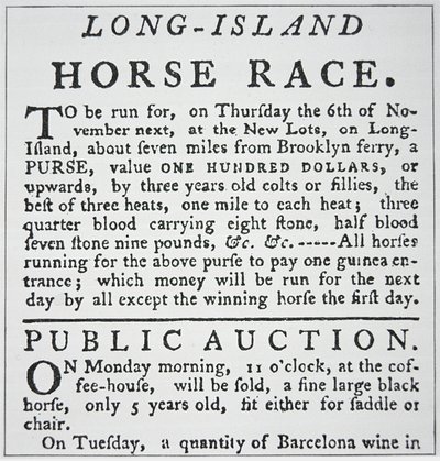 Ilmoitus hevoskilpailusta Long Islandilla, Rivington
