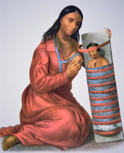 Ojibwa äiti ja vauva, n.1821 (väri litho) tekijältä American School