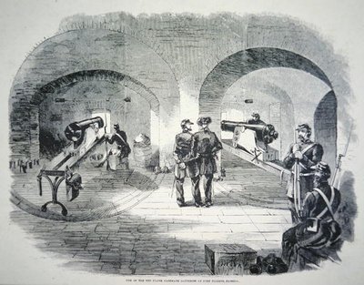 "Yksi kymmenestä sivukasemaattipatterista Fort Dickensissä, Floridassa", unionin hallinnassa vuonna 1861 (litho) tekijältä American School
